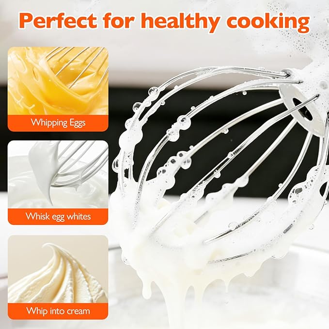 KN256WW Stainless Steel 6-Wire Mixer, for Kitchenaid Whisk Attachment, Compatible with 5plus-6Quart Bowl Lift Stand Mixer, Food Grade, Suitable for Mixing Cream and Cake, Dishwasher Washable