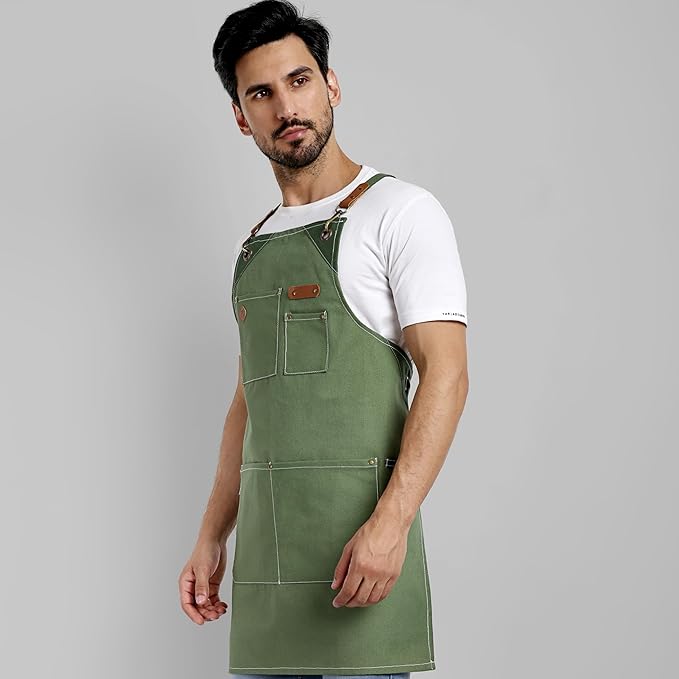 Chef Apron, Recycled Cotton Kitchen Apron with an Adjustable Neck with Long Ties, for cooking, baking