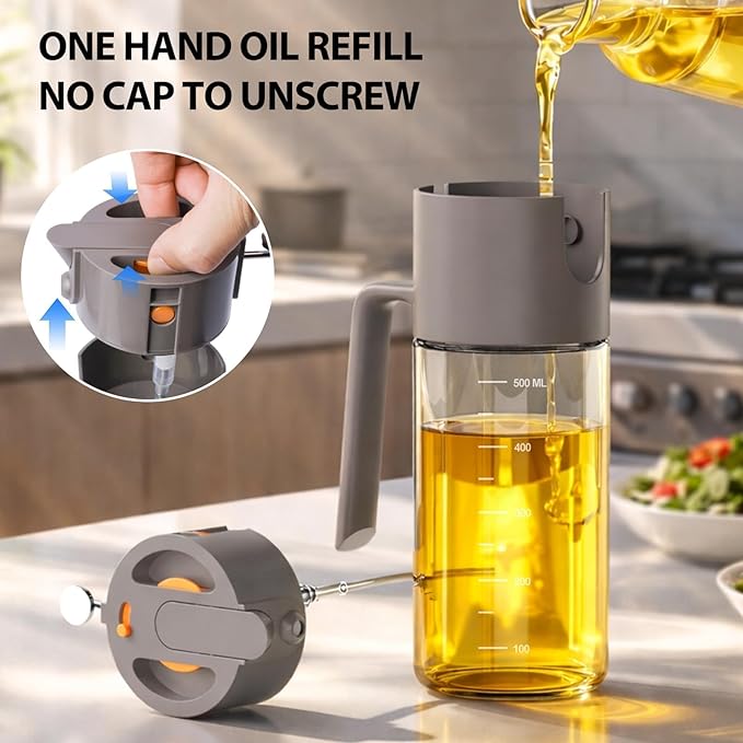 Costop Professional 500ml Glass Oil Sprayer - 3-in-1 Kitchen Tool: Fine Mist, Stream & Pour | Leak-Proof Design for Air Fryer, BBQ & Cooking | BPA-Free