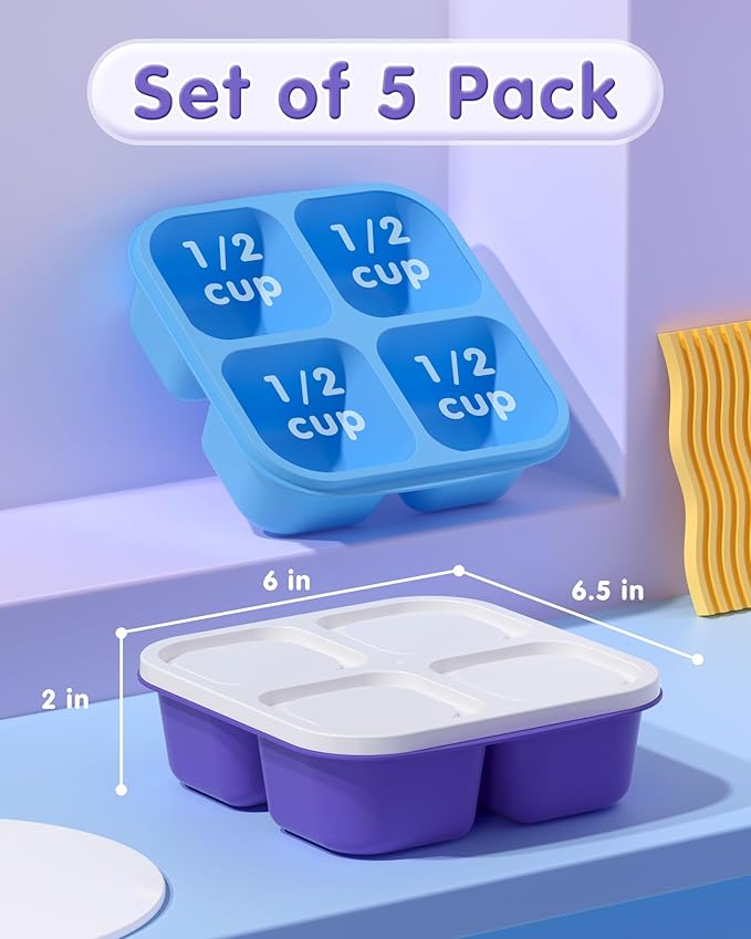 Canfanni 5 Pcs Bento Snack Containers, Reusable 4 Compartment Divided Food Storage Containers, Divided Lunchable Container for School, Work and Travel (5 Color)