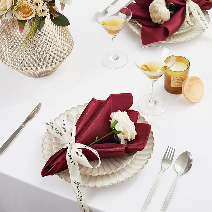 KKJIAF 50 Pack Burgundy Square Satin Napkins 17x17 Inch Soft Smooth Cloth Napkins，Silky Table Napkin for Wedding Banquet Party Decoration