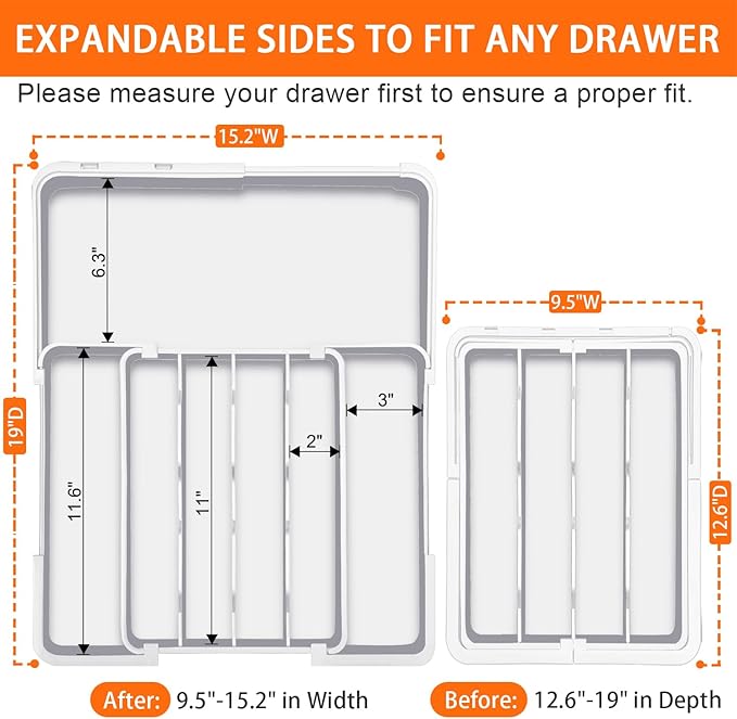 Spaclear Silverware Organizer - Expandable Kitchen Drawer Organizer, BPA-Free Food-Safe Utensil Drawer Organizer with 7 Compartments, Deep Cutlery Tray for Forks, Knives, White