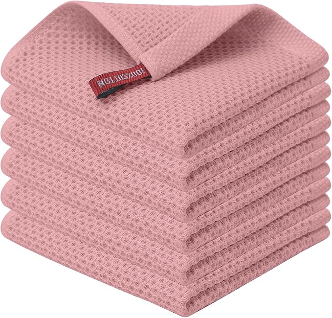 Kitinjoy 100% Cotton Kitchen Dish Cloths (12 X 12 Inches, Dried Roses), 6 Pack Waffle Weave Ultra Soft Absorbent Dish Towels for Drying Dishes Quick Drying Kitchen Towels Dish Rags