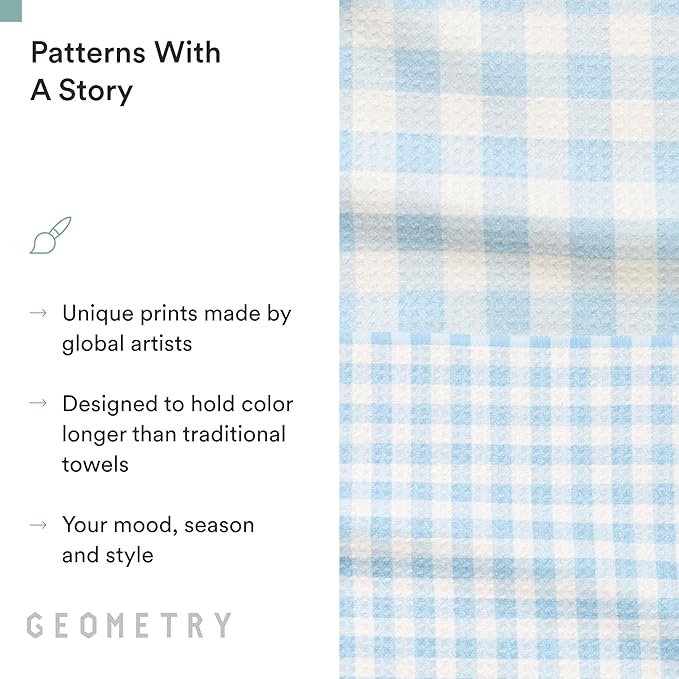 GEOMETRY Tea Towels – Spring & Summer Collection – Quick-Dry, Ultra-Absorbent, Reusable Microfiber Kitchen Towels for Drying & Cleaning - Salt and Sky - 2 Pack