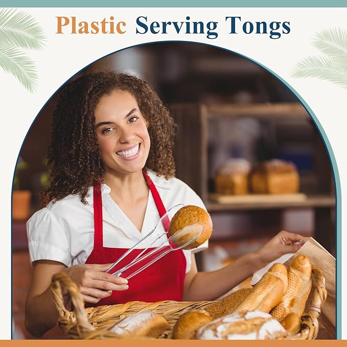 Tessco for you 25 Pcs Plastic Tongs for Serving Bulk, 9 Inch Plastic Disposable Serving Tongs, Heavy Duty Salad Tong for Kitchen, Buffet, BBQ, Events & Catering (Transparent)