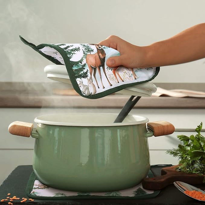 Bencailor 12 Pcs Pot Holders with Pocket Kitchen Hot Potholders Hot Pad Oven Mitts Cookie Bag Oven Gloves for Kitchen Gift Baking Cooking (Green,Reindeer)