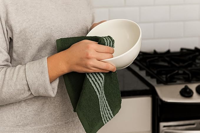 Serafina Home Dark Forest Green Kitchen Hand Dish Towels: Oversized 18" x 28",100% Cotton Soft Absorbent Dish Cloths for Cleaning Drying Set of 3 Multipurpose for Everyday Use