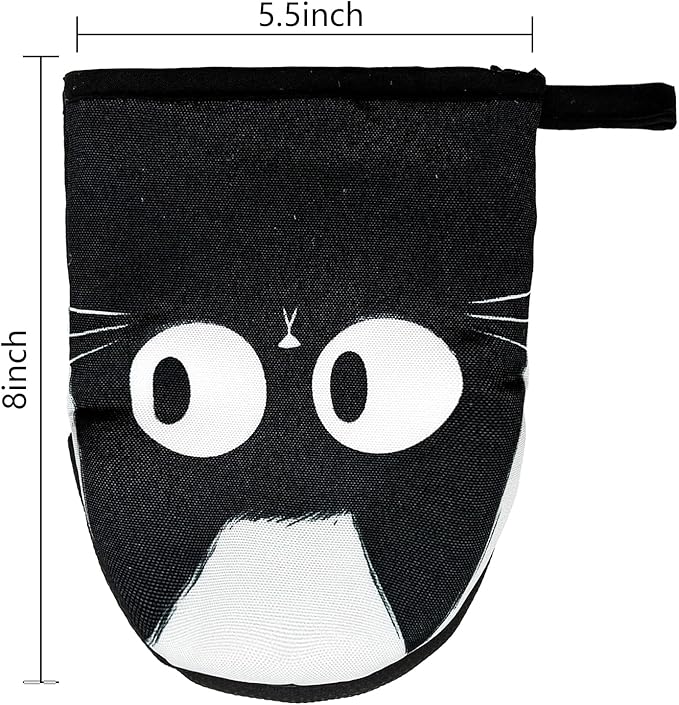 Black Cat Mini Silicone Oven Mitts 2-Pack Set, Heat Slip Resistant Kitchen Gloves, Soft Oven Mittens for Baking & Cooking