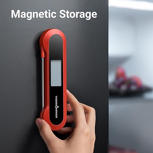 Professional 0.5 Sec Instant Read Meat Thermometer Digital, NIST Certified ±0.5℉ Accuracy, Auto Rotate Large LCD Display, Highly Waterproof Cooking Thermometer for Baking Grill BBQ Smoker Oven, Red
