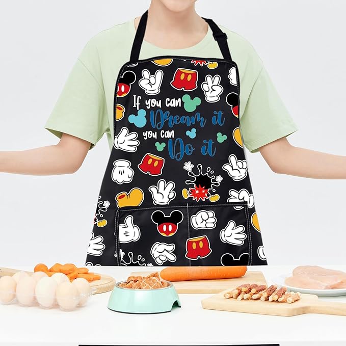 CMNIM Cartoon Mouse Aprons Mouse Cooking Aprons with Pockets Colorful Mouse Kitchen Baking Home Chef Aprons Mouse Lover Gifts