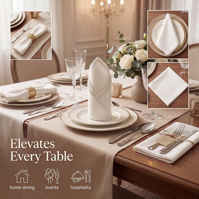 Urban Villa Cloth Napkins White Dinner Napkins Set of 12 (20X20) 100% Cotton Absorbent Washable Durable Reusable Cloth Napkins Ideal for Easter Decorations Hotel Collection Farmhouse Parties Napkins