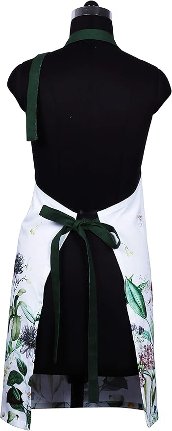 AMOUR INFINI Cotton kitchen Aprons with Adjustable Strap & Waist Ties for Baking Cooking Gardening Spring Apron (Floral Shrubs- 27.5 x 33 Inches)