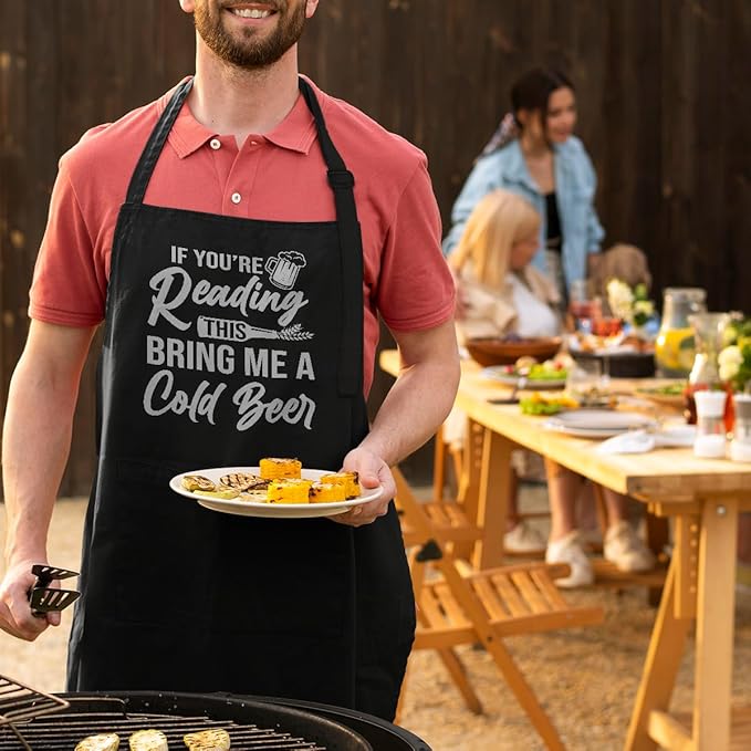 SANDJEST Men's Aprons with Pockets - Funny Aprons for Men BBQ, Kitchen, Cooking - Gifts for Birthday, Birthday
