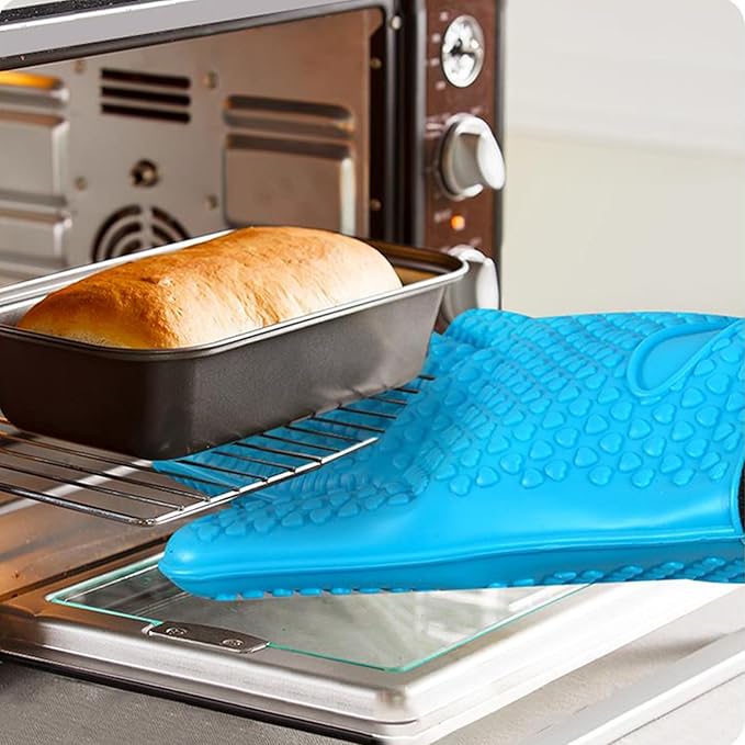 1 Pair Extra Long Professional Oven Mitts, Non-Slip Silicone Grip Heat Resistant,19.7" Length,Up to 572℉ for BBQ Cooking Baking Grilling (Blue)