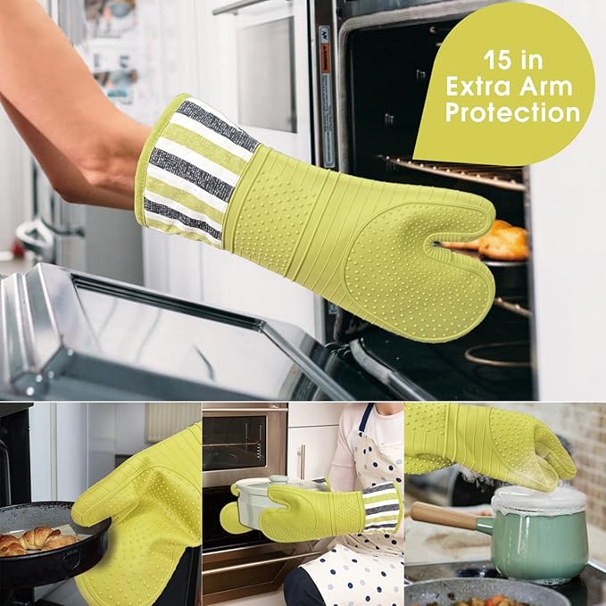 RED LMLDETA Heat Resistant 550 Degree Oven mitt, Silicone Oven Hot Mitts - 1 Pair, Extra Long Professional Baking Oven Gloves - Food Safe,Pot Holders Cooking,Grilling,Kitchen (Vanilla)