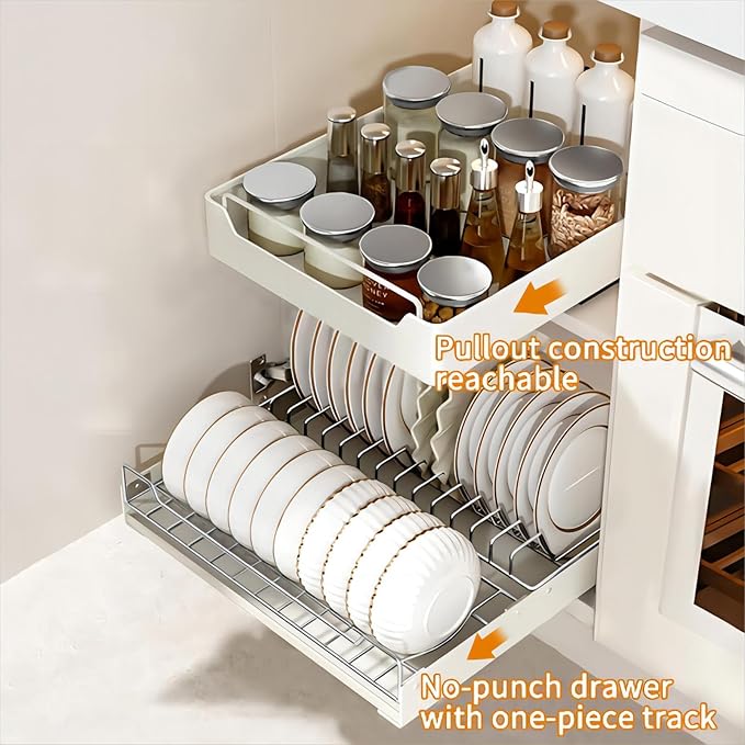 Pull Out Cabinet Organizer Fixed With Adhesive Nano Film, Heavy Duty Sliding Basket Drawer for Kitchen Under Sink, Pantry, Bathroom - 1 Pack