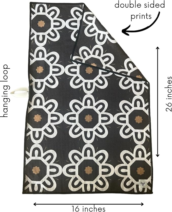 2 Pack Double Sided Kitchen Towels || Dish Towels || Quick Dry || Designer Prints || Highly Absorbent || Hanging Hook (Black)