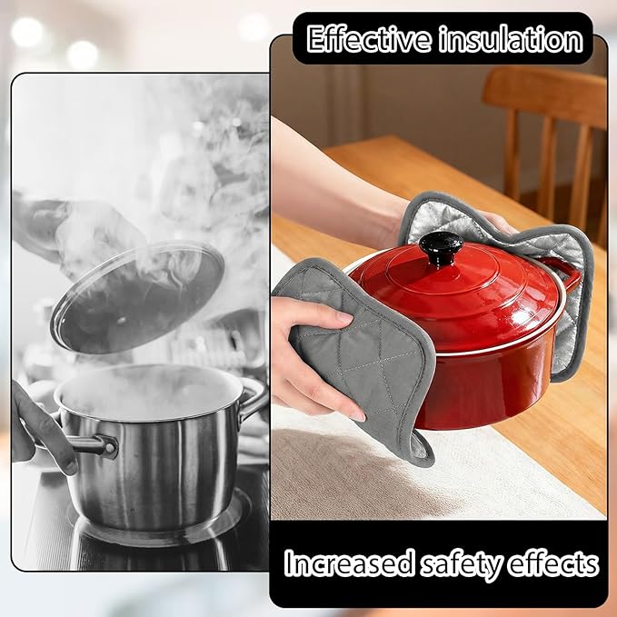 2 Pcs Cotton Pot Holders, 18 cm / 7-Inch Square Potholders for Kitchen, Heat-Resistant Pots Holder, Non Slip Kitchen Pot Holders Cotton Lining Hot Pads for Baking Cooking Oven (Gray)