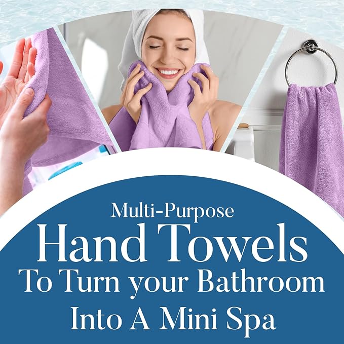 DAN RIVER 6-Pack Premium Hand Towels (16x28 Inches) - 100% Cotton, Ultra Soft, Lightweight, Highly Absorbent Towels for Bathroom, Spa, Gym, Salon, Hotel, and Travel - Lavender