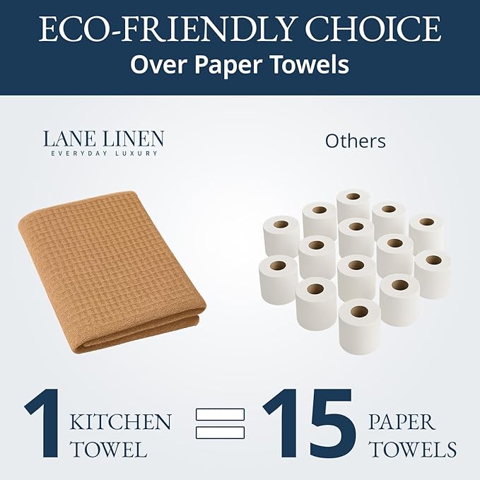 LANE LINEN Cotton Kitchen Towels and Dish Cloths Set, 6-Pack – Absorbent, Quick-Drying Dish Towel, 18" x 28", Soft, Premium Hand and Tea Towels - Beige