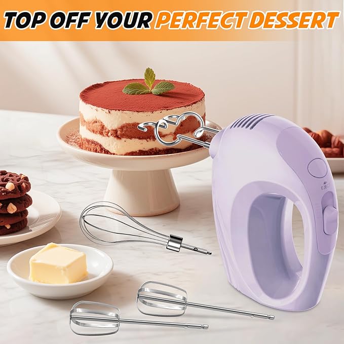 Handmixer Electric Handheld - 7 Speed Portable Kitchen Mixer Electric with 5 Stainless Steel Accessories Whisk, Food Beater for Whipping Mixing Cookies Cakes Home (CX6613-VT)