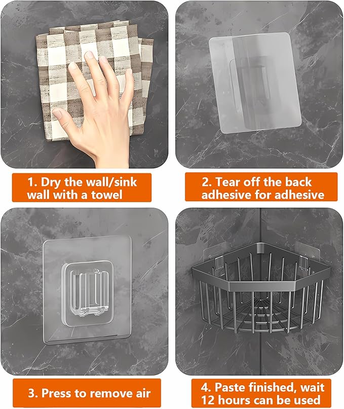 Sink Caddy Corner Kitchen Sink Organizer, Adhesive Sponge Caddy for Kitchen Stainless Steel,Dish Cloth Hanger Sponge Holder Soap Storage Rack for Space-Saving Storage(not for Rounded)
