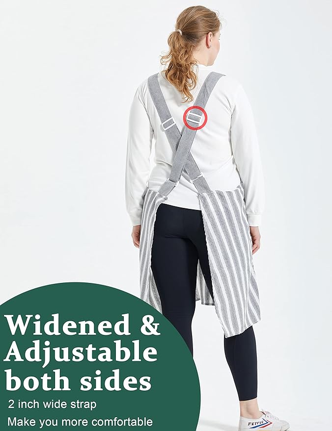 Big Plus Size Aprons for Women with Pockets Cotton Linen Baking Kitchen Cooking