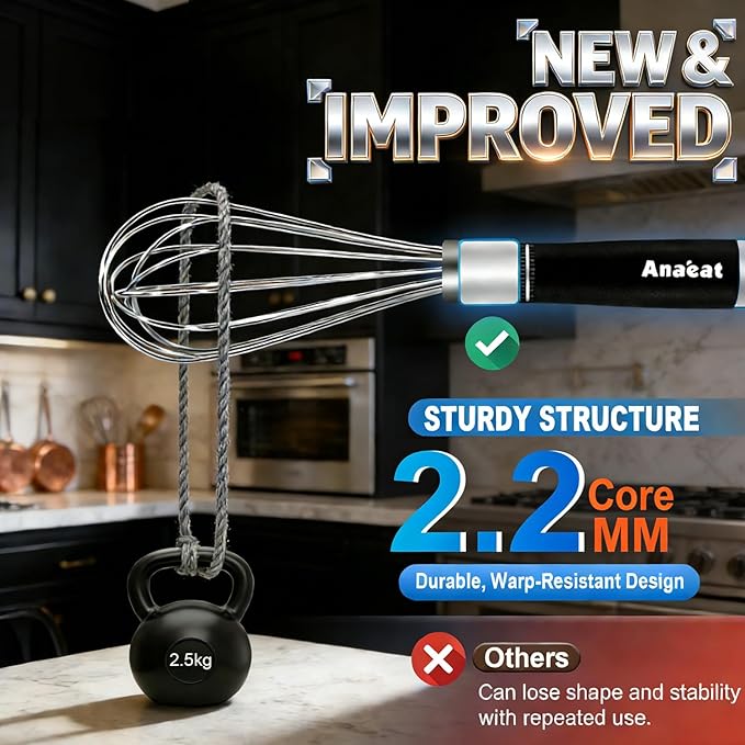 Anaeat Stainless Steel Kitchen Whisk Set of 5, Milk and Egg Beater Blender with Thick Wire for Whisking, Cooking, Baking, Beating and Stirring - 5"+7" Mini Whisk and 9''+11''+12'' Balloon Whisks