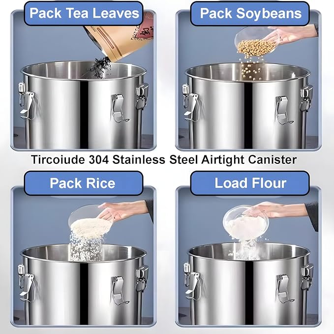 21L/5.5 Gal 304 Stainless Steel Containers with Lids 716 Oz Kitchen Airtight Canisters Stainless Steel Bucket Metal Food Storage Rice Containers Flour Storage Airtight Container