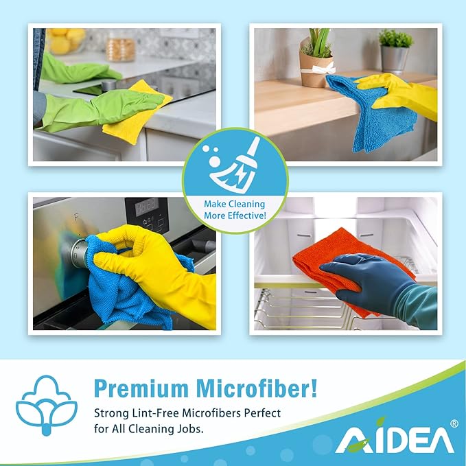 AIDEA Microfiber Cleaning Cloth, 800PK, Soft Absorbent Rags, Microfiber Towels for Cars, Kitchen Towels, Dusting Cloth for Home, Window, Cleaning Supplies, 12"×12"