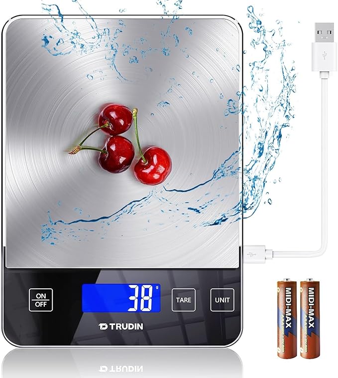 Food Kitchen Scale,NASA-Grade 33lb Digital Kitchen Scale, Precisely Measures Grams and Ounces for Baking and Cooking, Waterproof Tempered Glass (Bright Black)