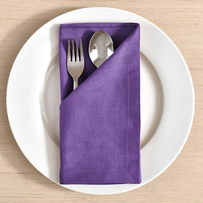 Fingercraft Dinner Cloth Napkins in Cotton Linen Blend Fabric 12 Pack Easter Special, Premium Quality, Mitered Corners for Every Day Use Napkins are Pre Shrunk and Good Absorbency Color Purple