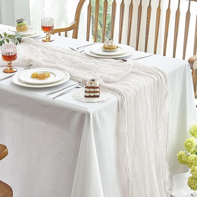 IVAPUPU 10 Pcs Cheesecloth Table Runner - 10ft Ivory White Spring Boho Gauze Cheese Cloth Table Runners for Baby Shower Decorations Wedding Party Garden Farmhouse