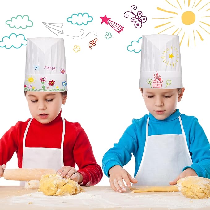 24 Pieces kids chef hat and apron Ages 5-12 Kids Apron Children for Boys Girl's Cooking Baking Painting Wear