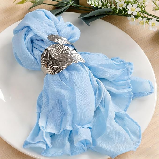 MLMC 10 Pack Light Blue Cheesecloth Napkins Bulk Washable Cloth Napkins Set of 10 21"x21" Rustic Boho Baby Blue Gauze Dinner Table Napkins for Baby Shower Birthday Wedding Reception Decor