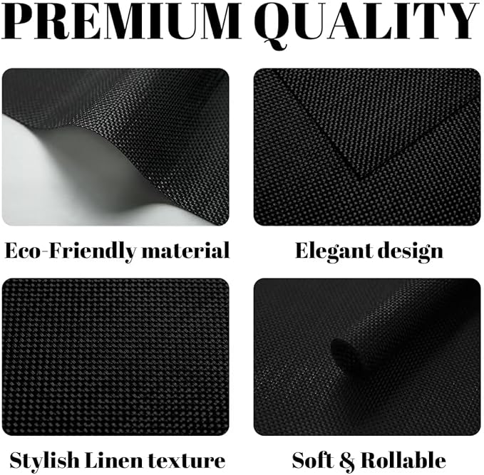 Placemats Set of 4 Vinyl/Plastic Woven Place Mats for Kitchen Table Indoor/Outdoor Washable Placemat Wipeable Dining Table Mats (Full Black,4)