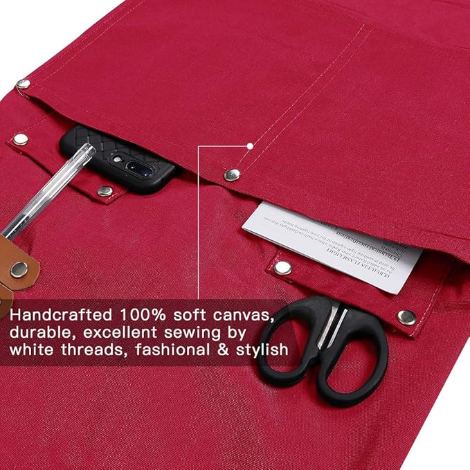Mignongirl Chef Apron,Cross Back Apron for Men Women with Adjustable Straps and Large Pockets,Canvas,M-XXL (Red)