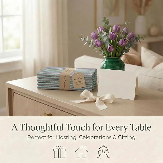 Urban Villa Cloth Napkins Set of 12 20x20 Inches 100% Cotton Napkins Cloth Washable Durable Reusable Absorbent Table Dinner Napkins Cloth for Hotel Lunch Restaurant Weddings Parties – Blue Stripes