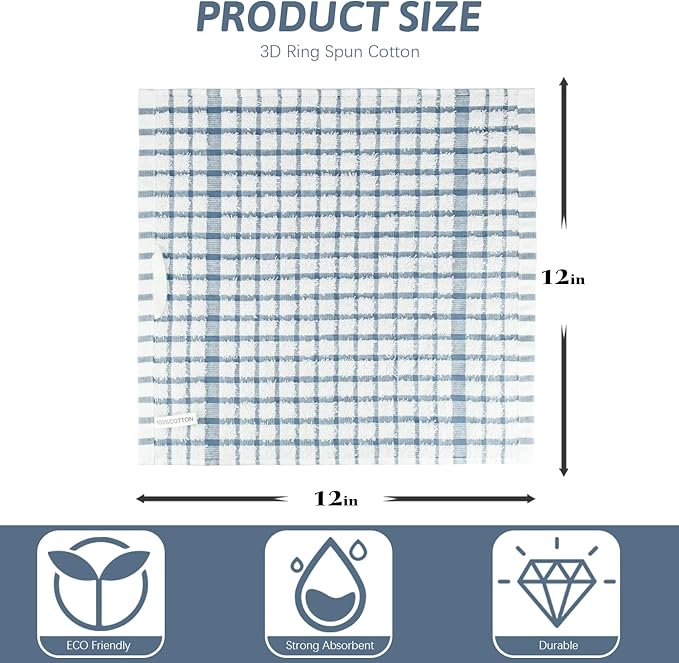 Nialnant 8PCS Dish Cloths,100% Cotton Soft Absorbent Cleaning Rags,Quick Drying Dish Towels for Kitchen,Washing Dishes-Blue Plaid+Yellow Plaid,12x12in