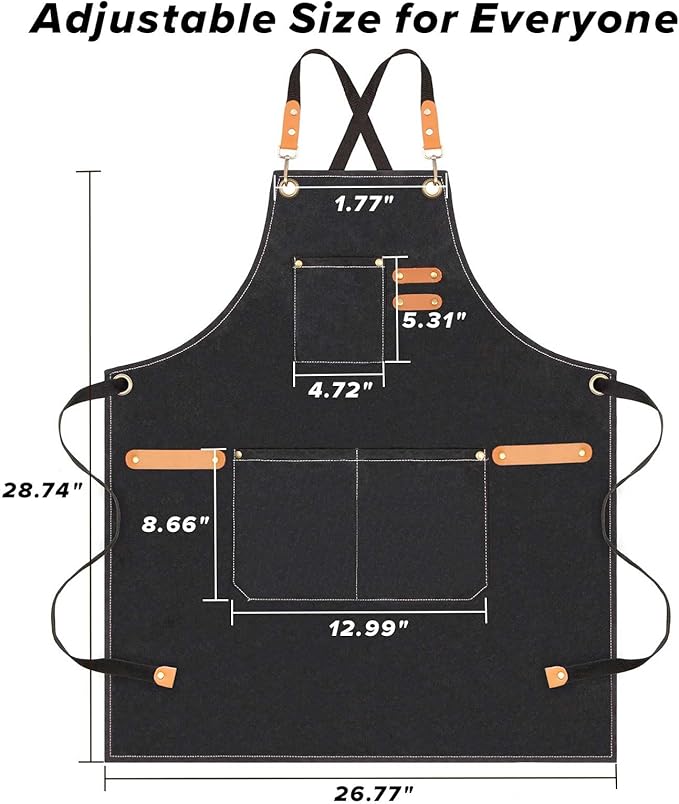 LZMS Chef Apron for Men & Women, Canvas Cross Back Work Apron with 3 Large Pockets, Water-Resistant, Adjustable Size M-XXL