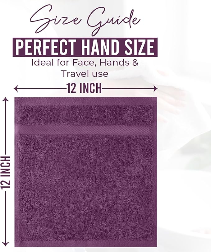 DAN RIVER 12-Pack Premium 100% Cotton Purple Passion Face Towels for Bathroom - Reusable Face Wash Cloths for Showering 12 X 12 Inches - 550 GSM Super Soft & Absorbent Luxury WashCloths for Body & Spa