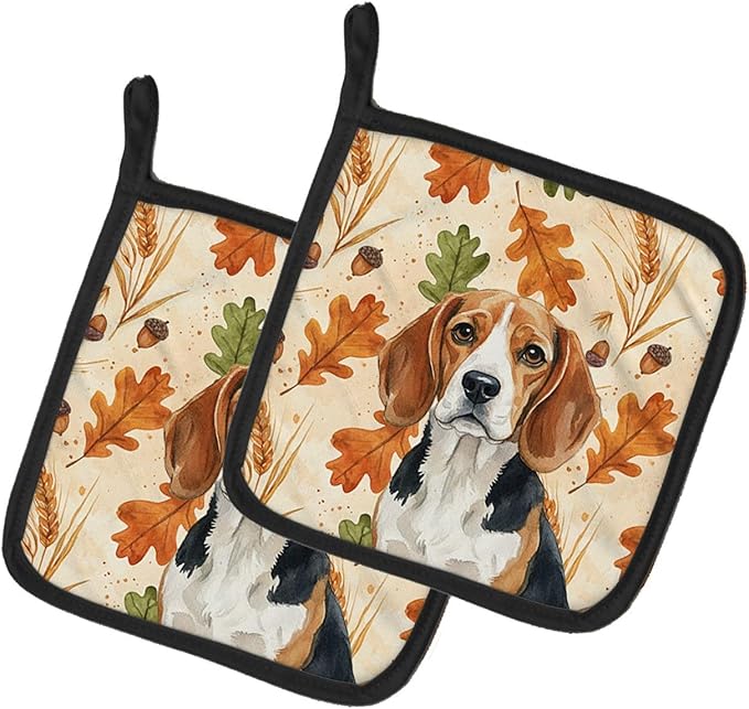 Caroline's Treasures Beagle Heirloom Fall Pair of Pot Holders Pair 7.5x7.5 Quilted Insulated Hot Pads Decorative Kitchen Gift Made in USA