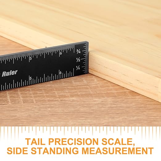 Woodworking Ruler, Violetfox 3Pcs Precision Pocket Ruler Metal Slide Rule Inch and Metric T-Type Scribing Ruler Square Ruler T Track Ruler Marking Measuring Ruler(6/8/12 Inch)