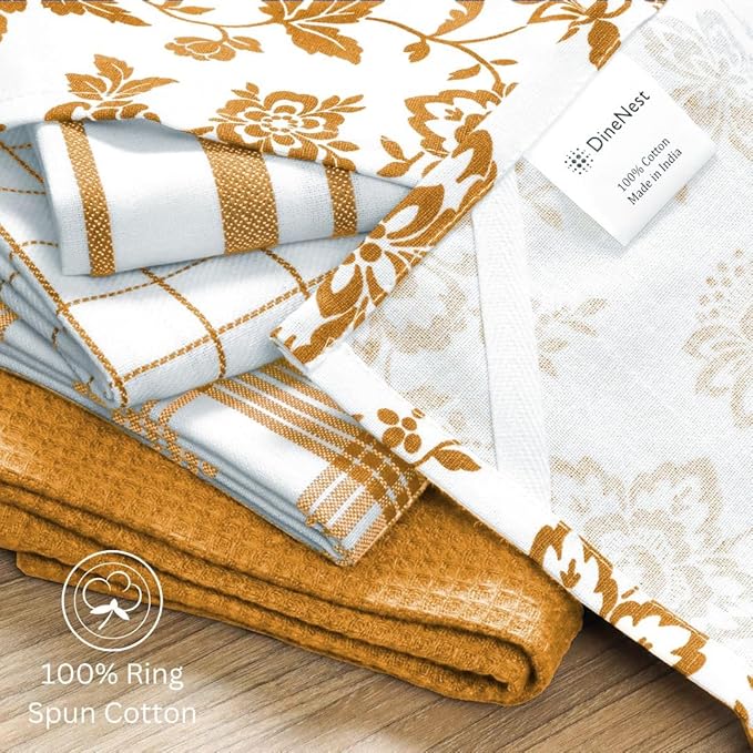 Assorted Kitchen Towels 100% Cotton 16x26 Inch - Super Absorbent, Soft & Quick Drying, Multi-Purpose for Drying & Cleaning, Ideal for Kitchen & Home Use, Set of 5 Low-Lint Dish Towels Yellow