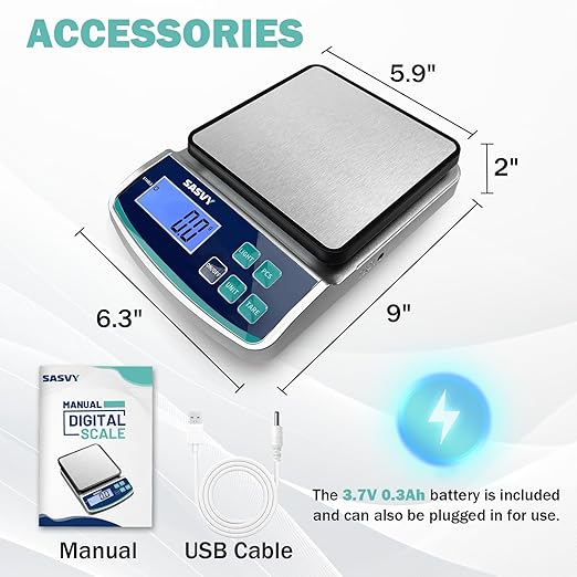 Digital Lab Scale 5000g x 0.1g oz/lb/g/kg Precision Electronic Scientific Scale Analytical Balance for Laboratory Jewelry Kitchen Includes Rechargeable Battery
