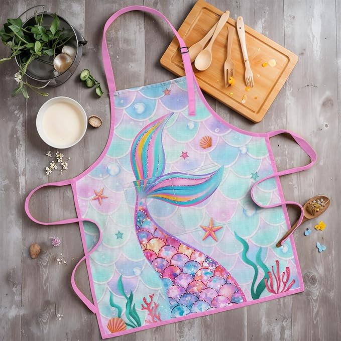 SANDJEST Kids Apron with Chefs Hat Set, Kitchen Apron Gifts