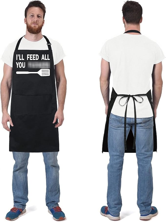 Xornis 100% Cotton Funny Apron with 2 Pockets for Men Women BBQ Grilling Adjustable Bib Black Aprons Gifts Cooking Kitchen