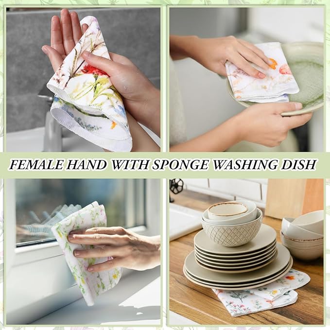 90 Pack Reusable Cleaning Cloths Washable Cotton Kitchen Dish Towels for Home Party Supplies Bulk, 9.84x11.81in (Wildflowers)