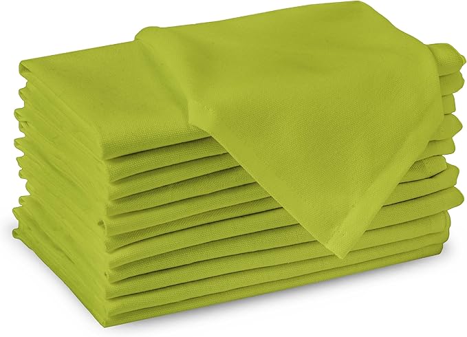 Encasa XO Lime Green Cloth Napkins Set of 6, 17"x17" | Solid Color Cotton Dinner Napkins | Washable & Reusable Wedding Napkins for Holiday Dinners, Party, & Everyday Table Decor