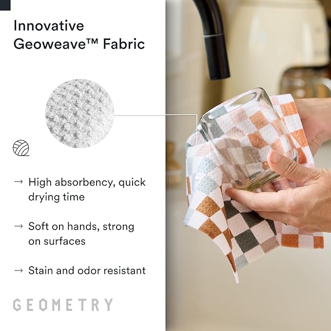 GEOMETRY Kitchen Dish Cloths - Quick Dry Dishcloths for Kitchen - Premium Dish Rags with Geoweave - 3-Pack Set Autumn Checkers